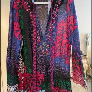 Hale Bob silk beaded blouse